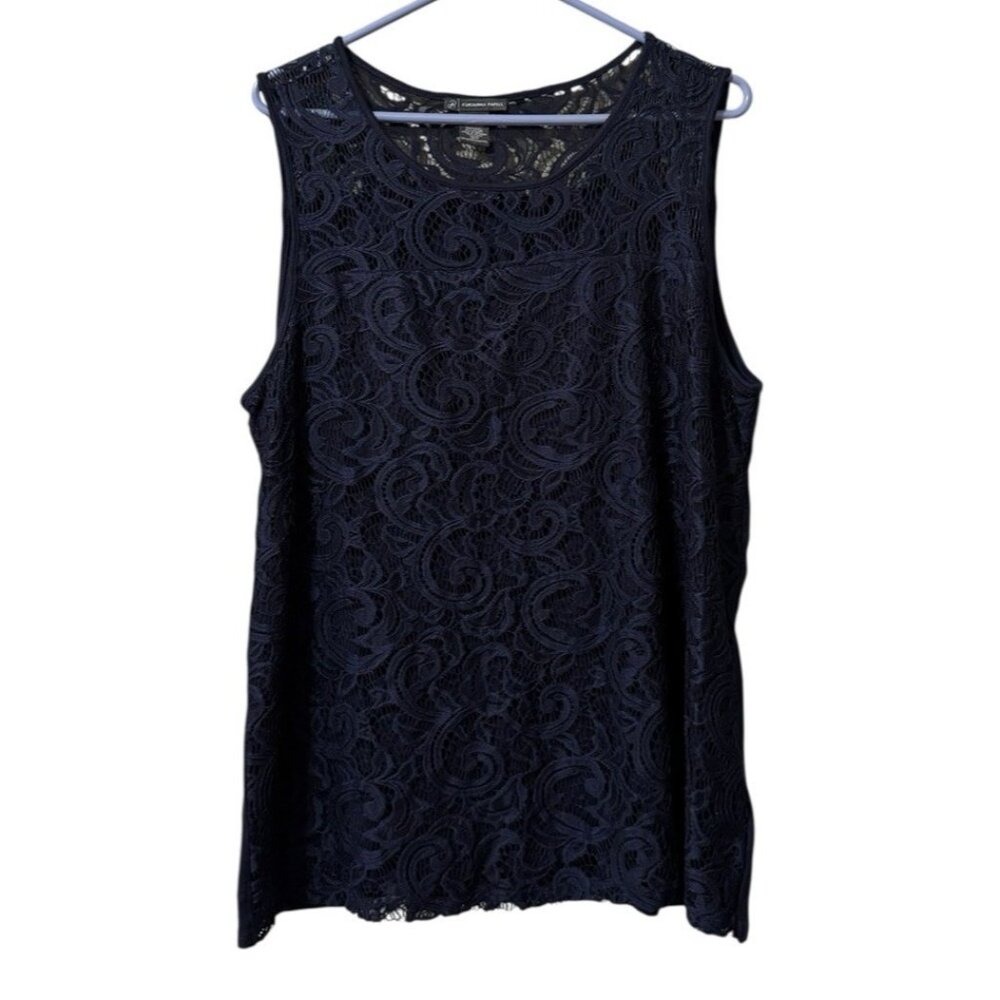 Adrianna Papell Women's XL Blue‎ Lace Overlay Stretch Sleeveless Tank Blouse